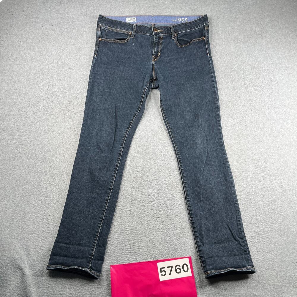 Gap 1969 Always Skinny Denim Jeans Dark Wash Distressed Casual Womens 32/14r